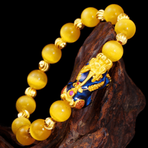 Sand Gold Color Changing Pixiu Yellow Cat's Eye Stone Bracelet