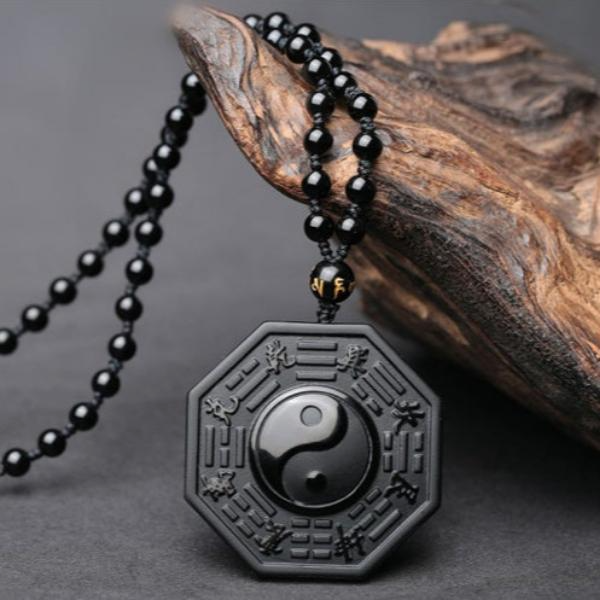 Obsidian Pendant Yin Yang Fish Five Elements Amulet Unisex Necklace - Image 4