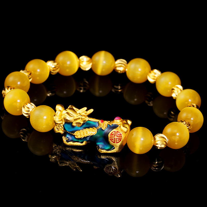 Sand Gold Color Changing Pixiu Yellow Cat's Eye Stone Bracelet - Image 4